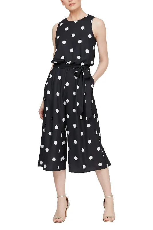 SL Fashions 9160183 Polka Dot Blouson Cropped Jumpsuit