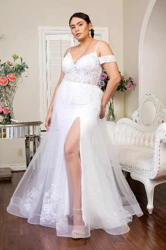 Long Off Shoulder Lace Wedding Gown