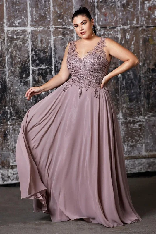 Cinderella Divine CD9177 Long Chiffon V-Neck Prom Sleeveless Formal Dress