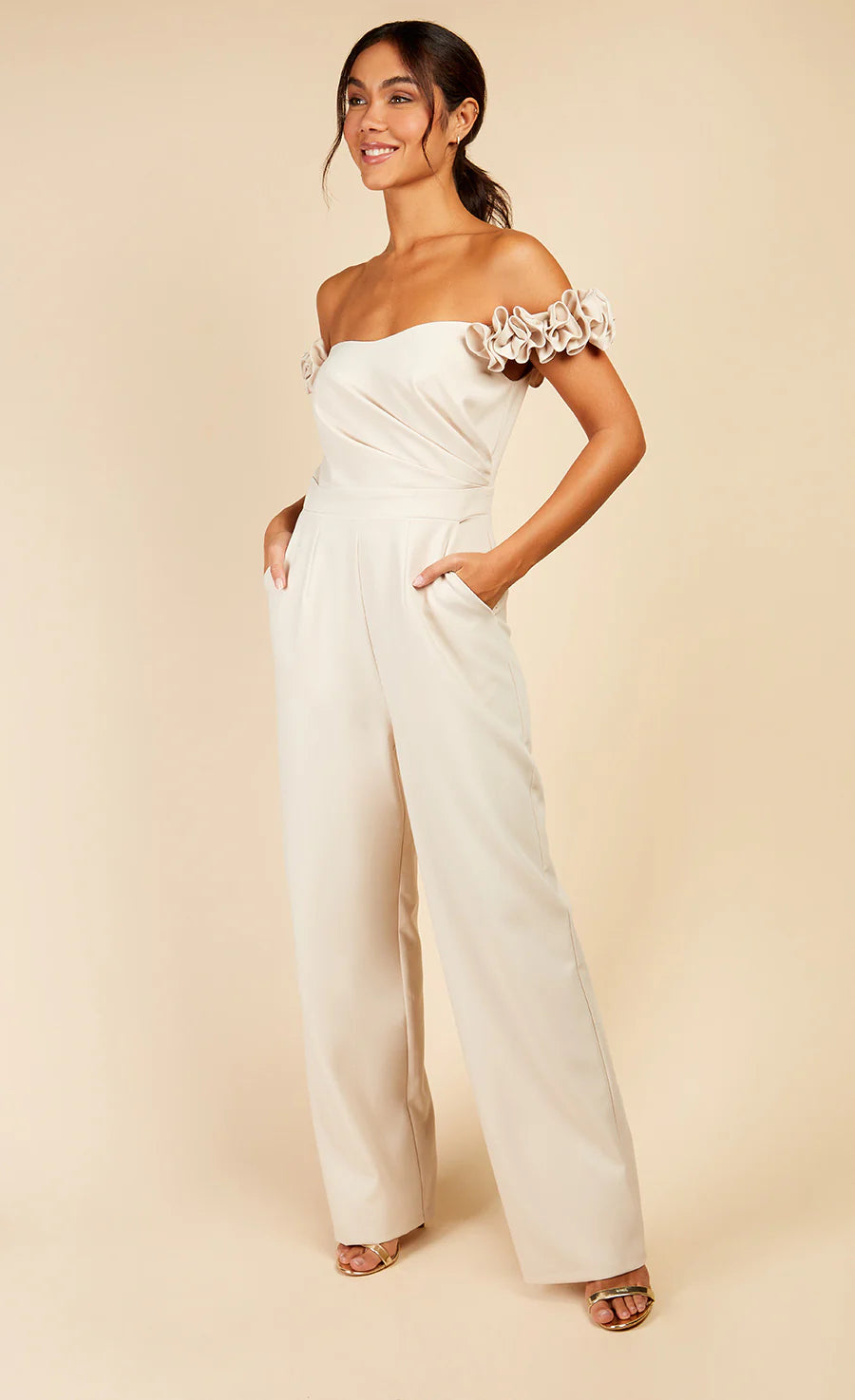 Linda Rosette Bardot Jumpsuit (Cream)