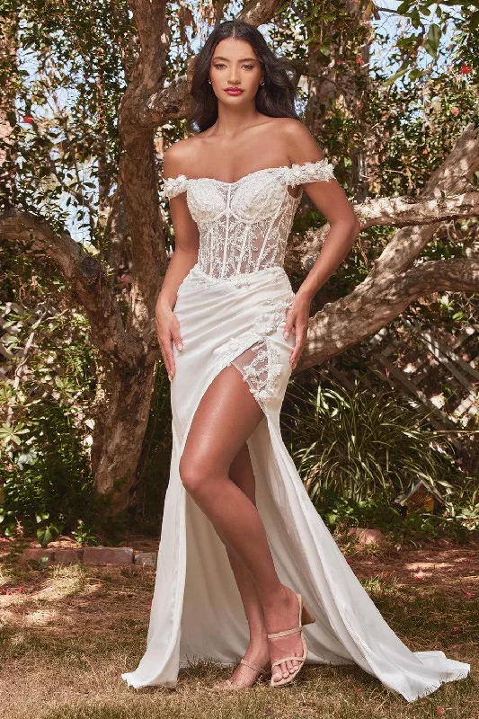 Cinderella Divine CD0186W Long Off Shoulder Wedding Gown