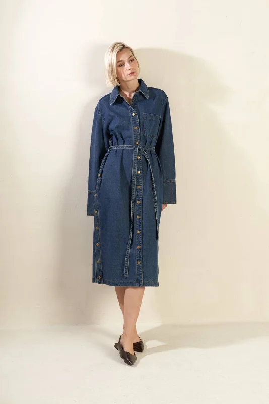 SEE THE END DENIM MIDI DRESS