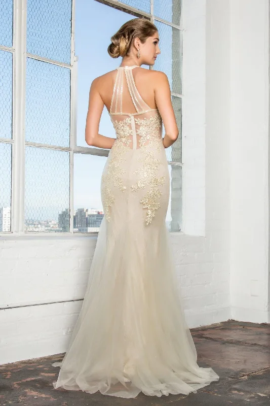 Long Wedding Dress Halter Lace Mermaid Gown