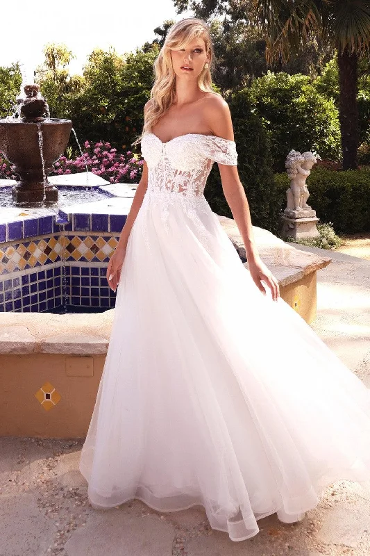 Cinderella Divine CD961W Off Shoulder Lace Wedding Dress