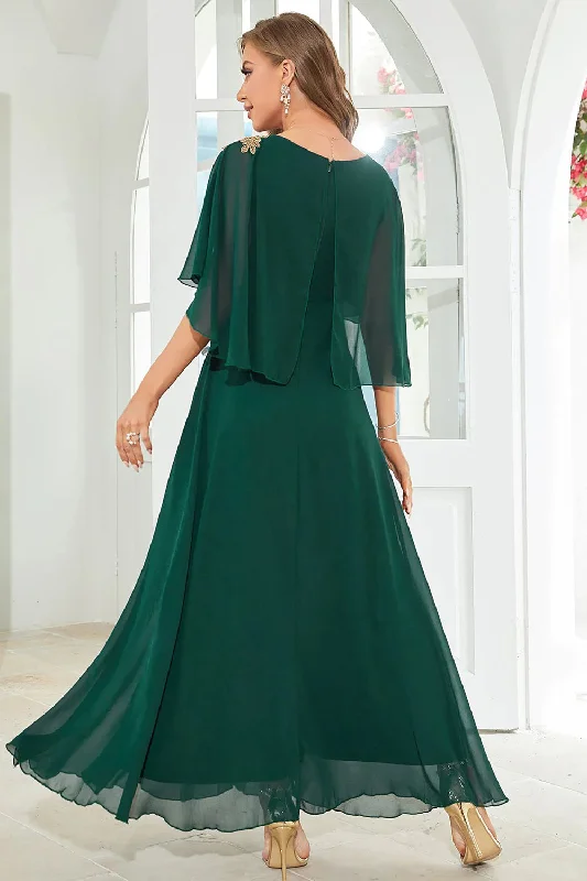 TastyHottie - Batwing Sleeves Appliques Chiffon Long Wedding Guest Dress