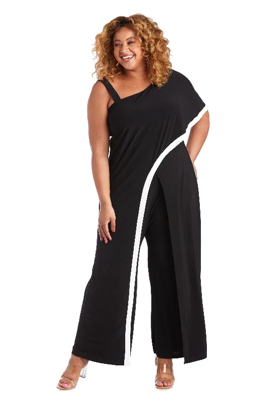 R&M Richards 7438W Plus Size One Shoulder Jumpsuit