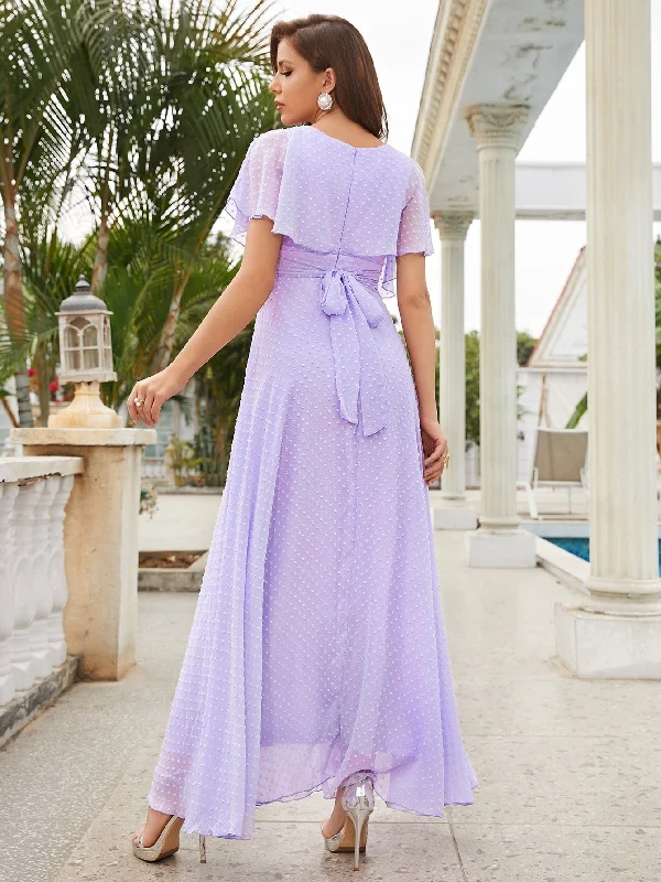 TastyHottie - V Neck Short Purple Maxi Long Party Dress