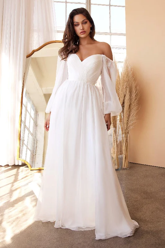 Cinderella Divine CD243W Sheer Sleeves Wedding Dress