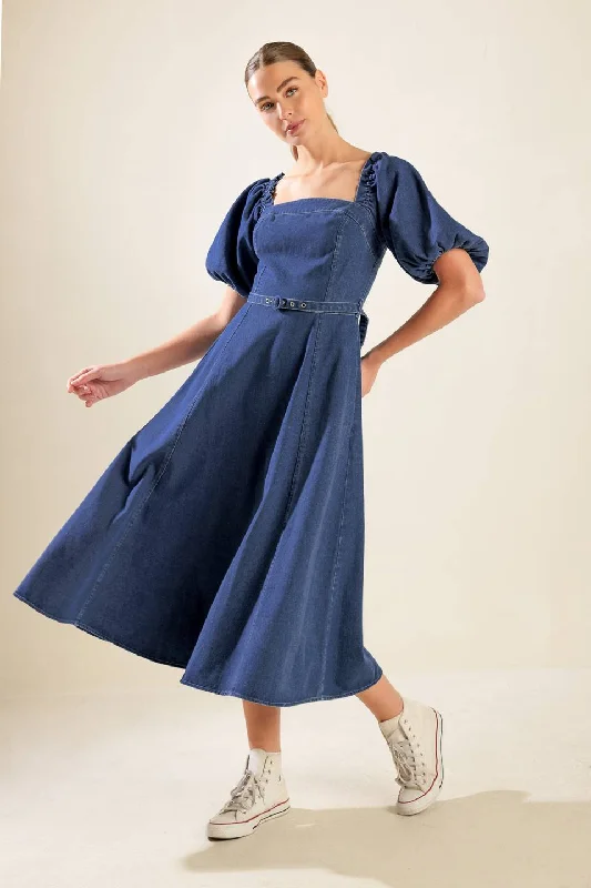 ALL SPRUCED UP DENIM MIDI DRESS