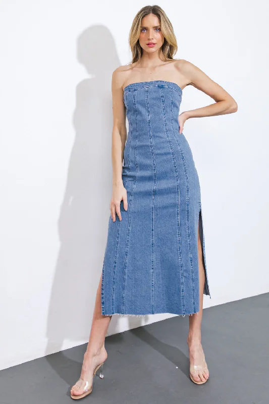 YOU'RE THRIVING DENIM MIDI DRESS