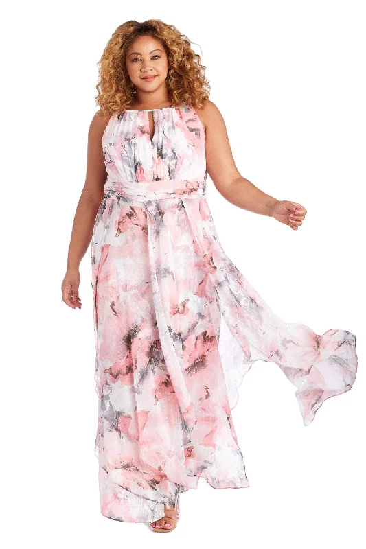 R&M Richards 7088W Long Plus Size Chiffon Dress