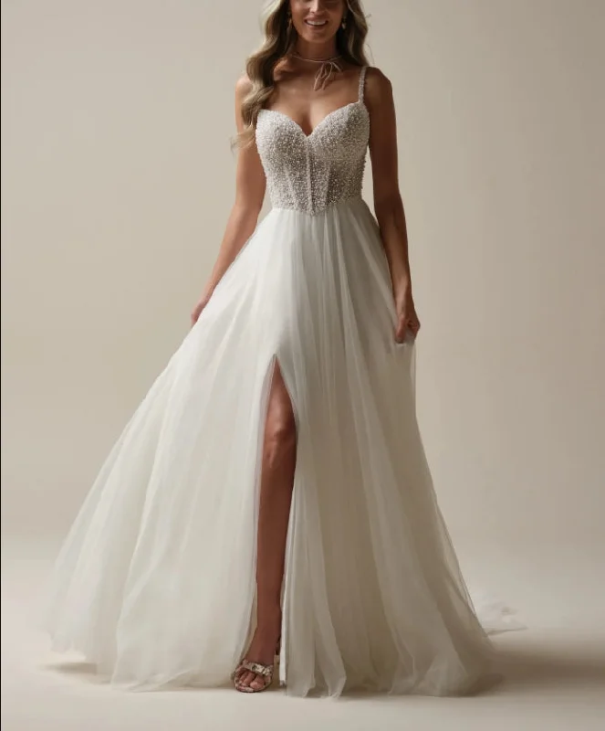 Wedding Dress A-Line Sleeveless Sweetheart Neckline Spaghetti Straps Tulle Gorgeous Bridal Gown Formal Wear Dress