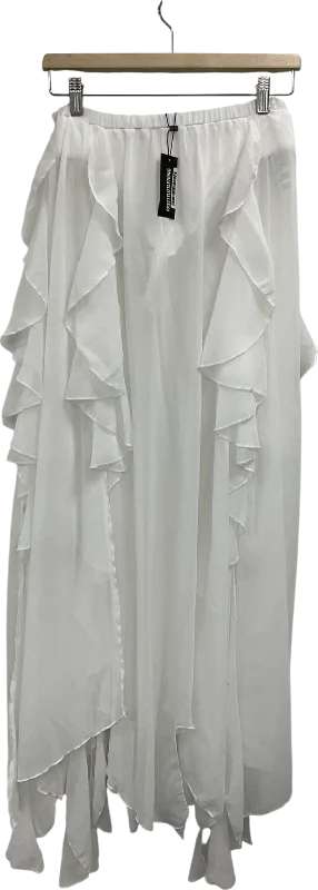 PrettyLittleThing White Chiffon Ruffle Maxi Skirt UK 10