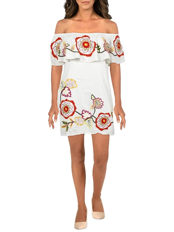 Adelaide Womens Floral Embroidered Mini Sundress