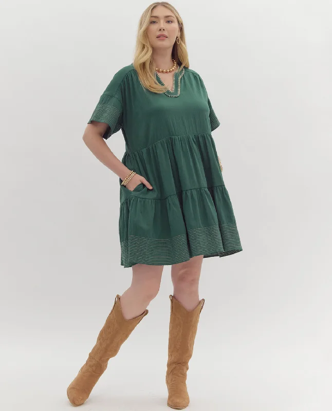 Plus Short Sleeve V-Neck Tiered Dress