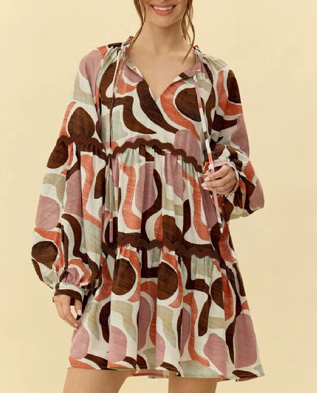 Tiered Abstract Print Mini Dress