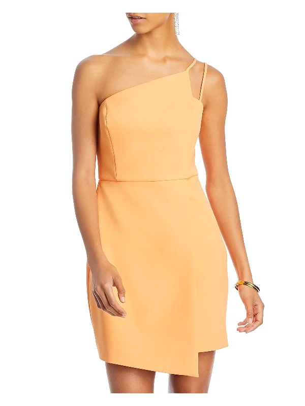 Womens Asymmetric Neck Mini Cocktail and Party Dress