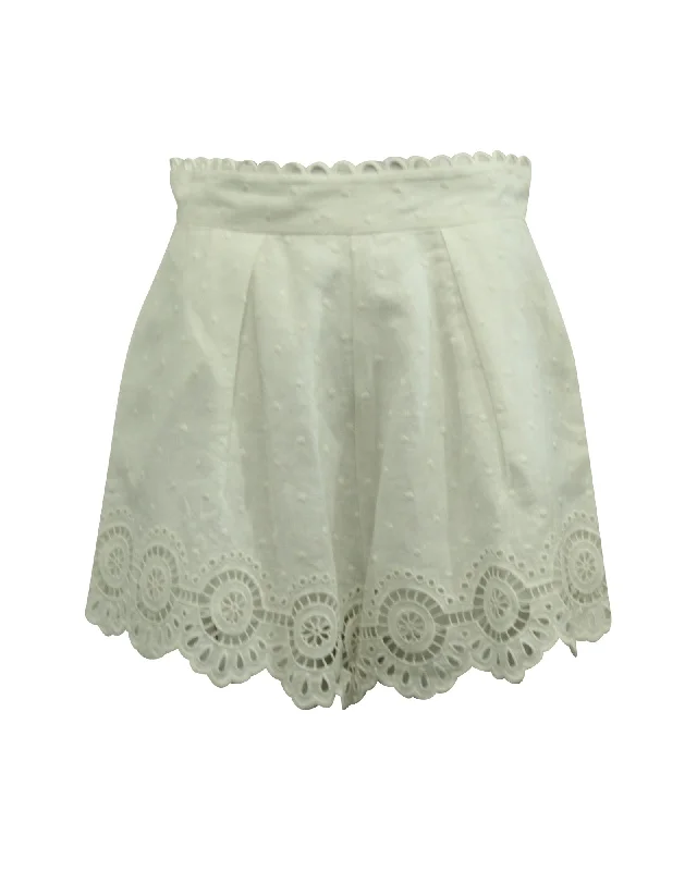 Zimmermann Bellitude Scallop Shorts in White Linen