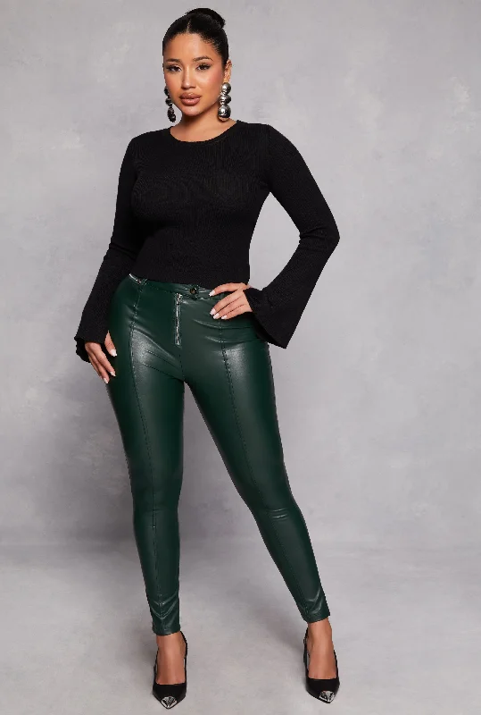 Iris Faux Leather Pintuck Skinny Leg Pants