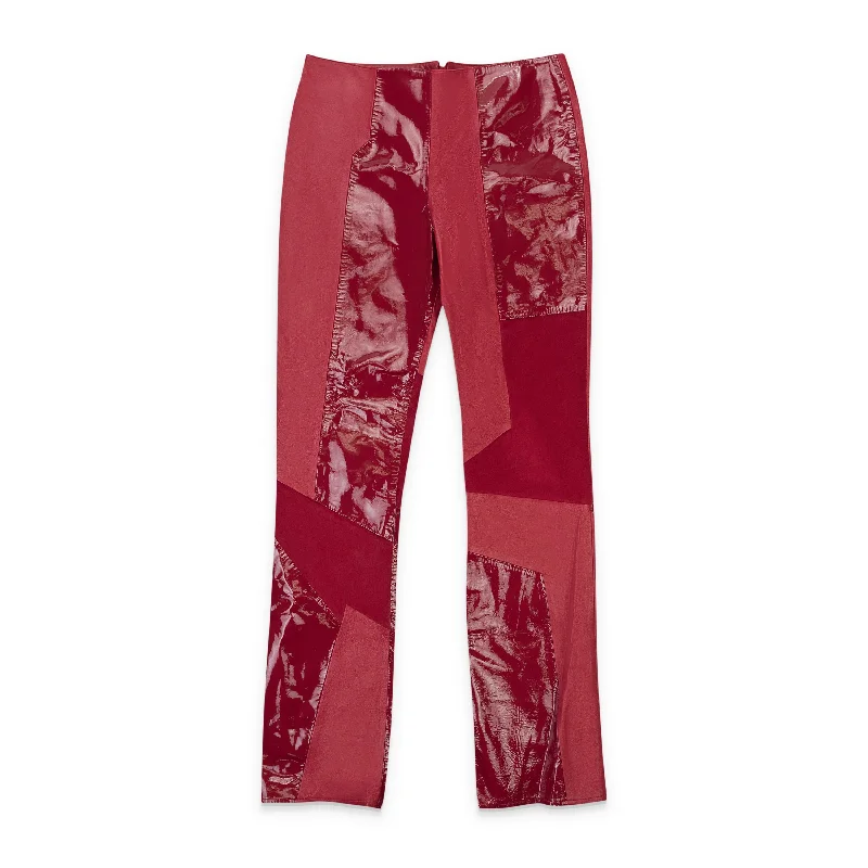 SOS STEVE SMITH LEATHER PATCHWORK RED WOMEN'S BOOTCUT JEANS