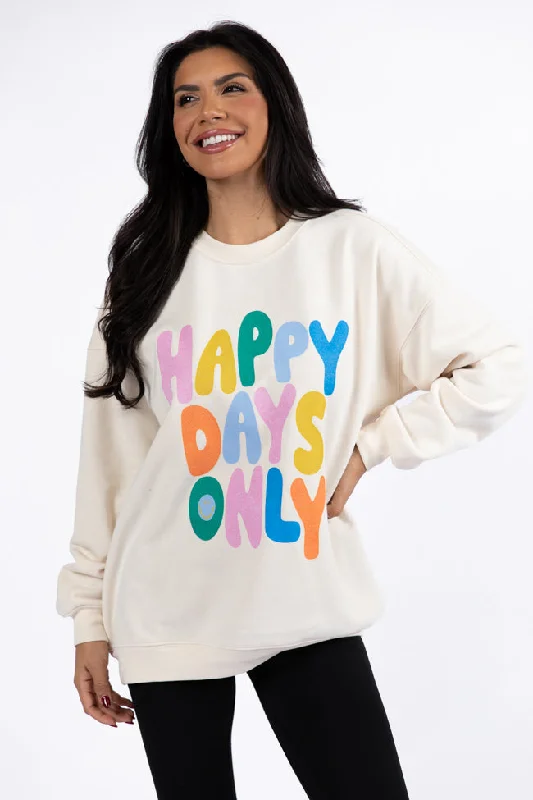 Happy Days Only Cream Oversized Graphic Sweatshirt