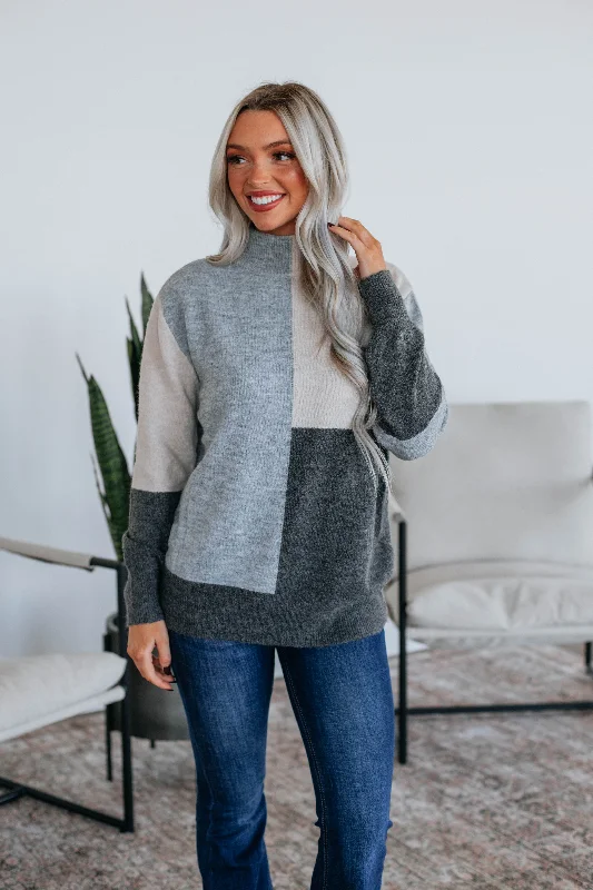 Vickie Colorblock Sweater - Heather Grey